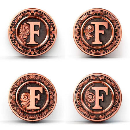 3d render of copper alphabet set F, E, F, Fの素材