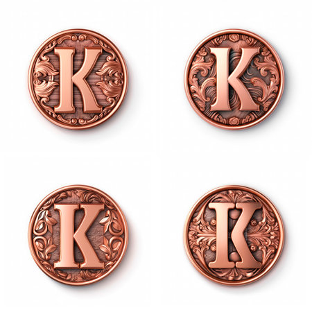 3d render of copper alphabet K, K, L, K, L.の素材