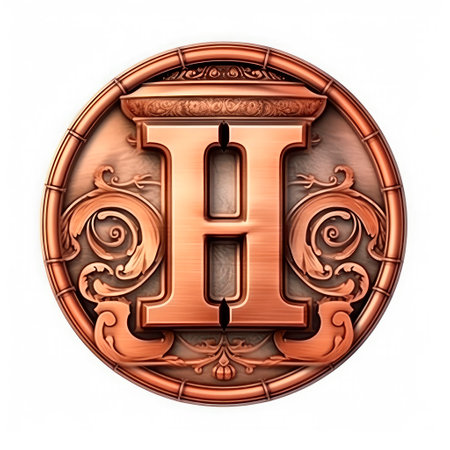 letter h in metal with leaf ornament - 3d made in 3Dの素材