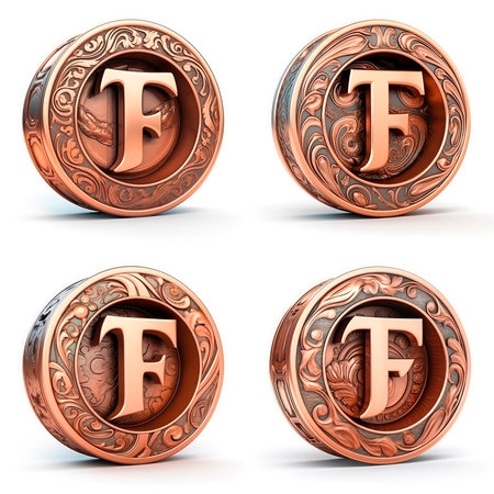 Set of copper letters F, E, F, Z. 3D rendering isolated on white backgroundの素材