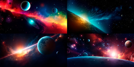 Set of space backgrounds with planets, stars and galaxies. vector illustrationの素材