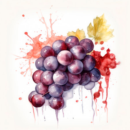 vine painted in watercolor. For wine or grape juice label.の素材