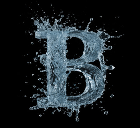 Water alphabet isolated on black background. Letter B. 3d renderingの素材