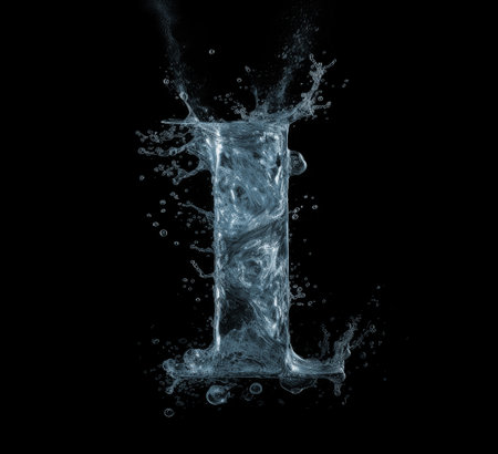Water alphabet isolated on black background. Letter I. 3D renderingの素材