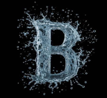 Water splash alphabet isolated on black background. Letter B. 3d renderingの素材