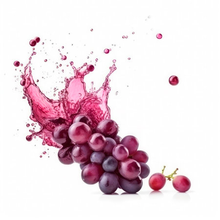Grape into burst splashes of juices on white. vector illustration.の素材