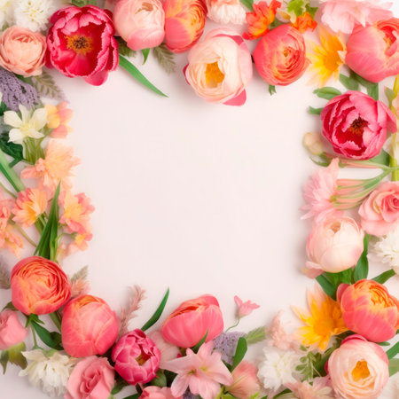 Photo frame of flowers. Wedding concept with flowers. For the design of greeting cards or invitations.の素材
