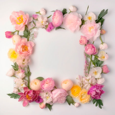 Photo frame of flowers. Wedding concept with flowers. For the design of greeting cards or invitations.の素材
