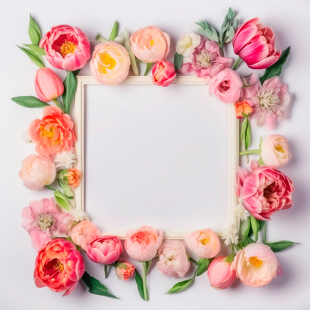 Photo frame of flowers. Wedding concept with flowers. For the design of greeting cards or invitations.の素材