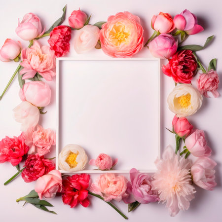 Photo frame of flowers. Wedding concept with flowers. For the design of greeting cards or invitations.の素材