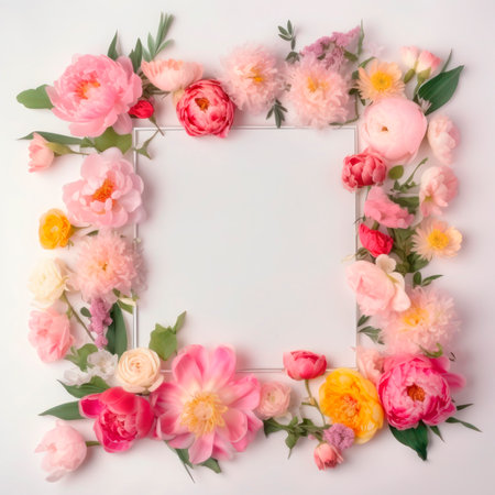 Photo frame of flowers. Wedding concept with flowers. For the design of greeting cards or invitations.の素材
