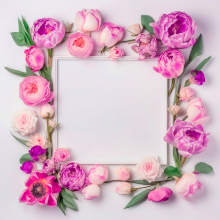 Photo frame of flowers. Wedding concept with flowers. For the design of greeting cards or invitations.の素材