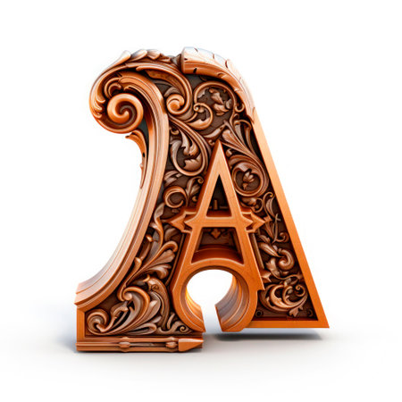 Letter A made of wood 3d on a white backgroundの素材