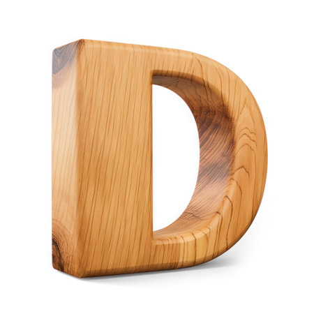 Letter D made of wood 3d on a white backgroundの素材