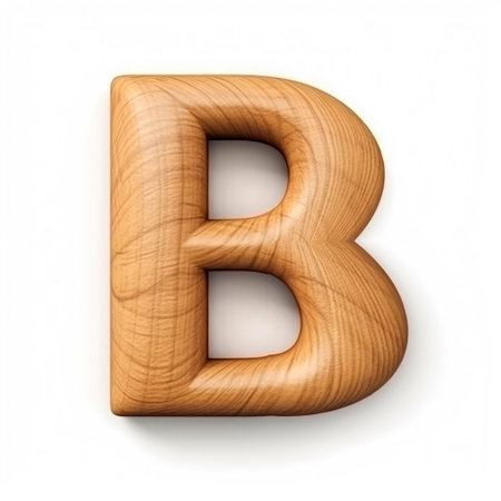 Letter B made of wood 3d on a white backgroundの素材
