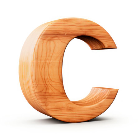 Letter C made of wood 3d on a white backgroundの素材