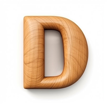 Letter D made of wood 3d on a white backgroundの素材