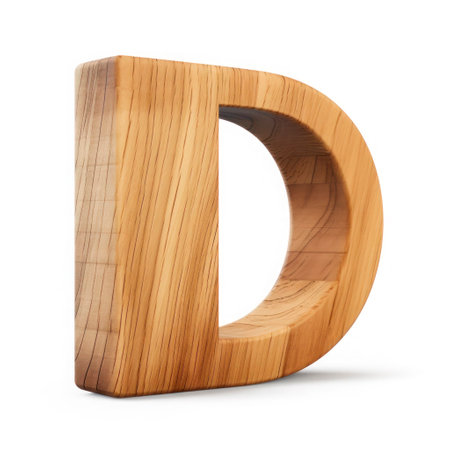 Letter D made of wood 3d on a white backgroundの素材