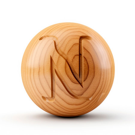 Letter N made of wood 3d on a white backgroundの素材