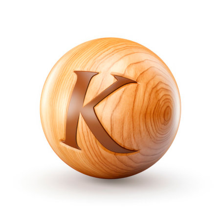 Letter K made of wood 3d on a white backgroundの素材