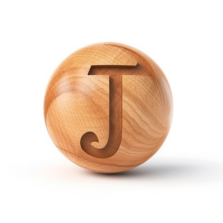 Letter J made of wood 3d on a white backgroundの素材