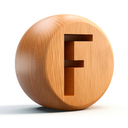 Letter F made of wood 3d on a white backgroundの素材