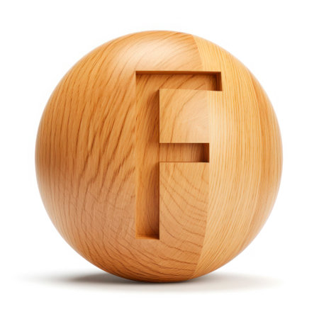 Letter F made of wood 3d on a white backgroundの素材