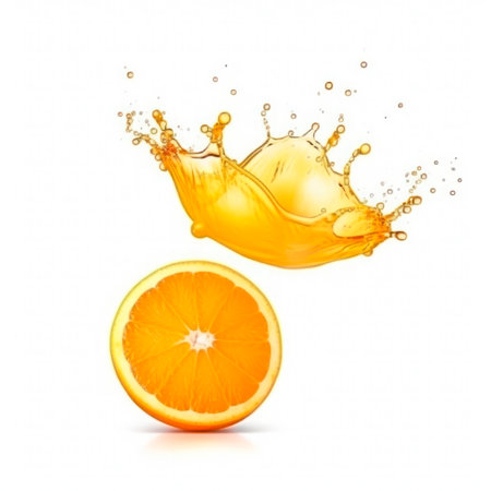 orange into burst splashes of juices on white. vector illustration.の素材