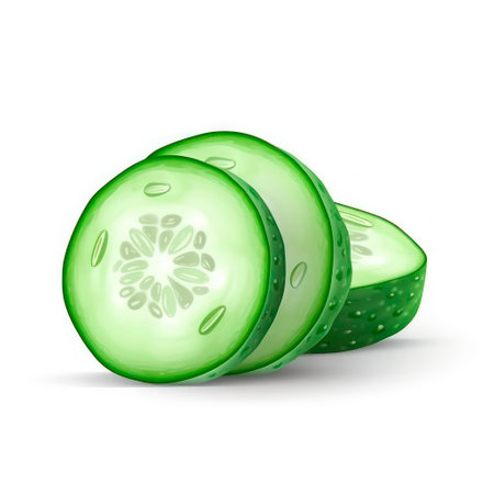 Cucumber slices close-up on a white backgroundの素材