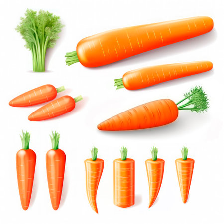 Set of drawings of carrots on a white background.の素材