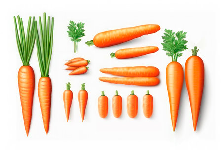 Set of drawings of carrots on a white background.の素材