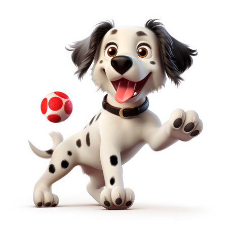 A cartoon illustration of a dog chasing a ball.の素材