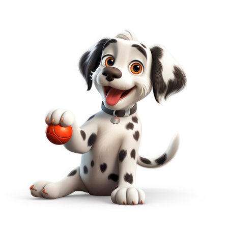 A cartoon illustration of a dog chasing a ball.の素材