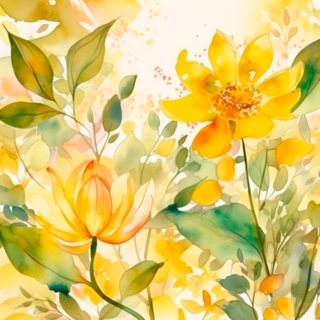 Watercolor background of yellow wild flowers.の素材