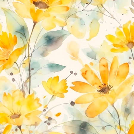 Watercolor background of yellow wild flowers.の素材