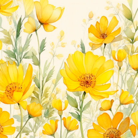 Watercolor background of yellow wild flowers.の素材