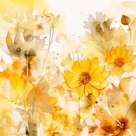 Watercolor background of yellow wild flowers.の素材