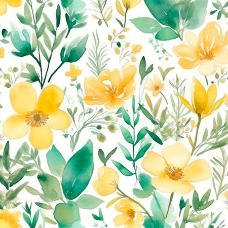 Watercolor background of yellow wild flowers.の素材