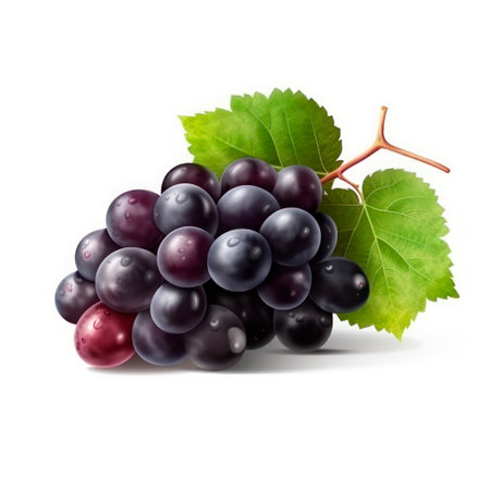Bunch of ripe grapes with leaves on a white backgroundの素材