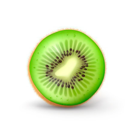 Kiwi in a cut close-up on a white backgroundの素材