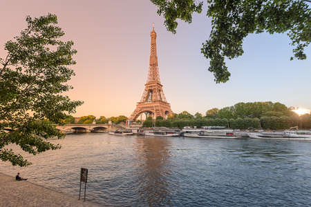 View Eiffel tower on the beautiful sunset in Paris Franceの写真素材