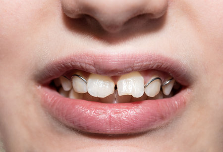 Baby's teeth. Teeth. Teeth alignment plate. Dental plateの写真素材