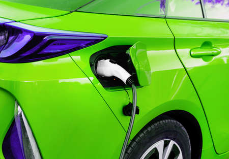 Electric charging station for electric vehicles. Environmentally friendly mode of transport.の写真素材