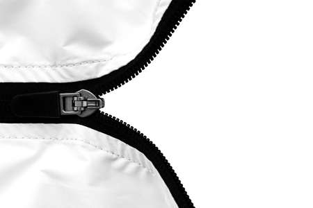 Zip lock on clothes with a place for an inscription or logo. Lock with lightning on a white...