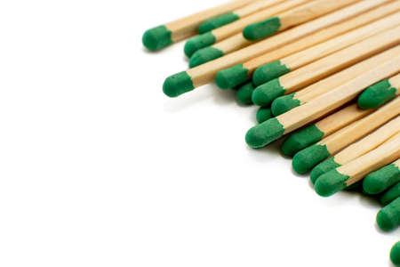 Green matches on a white background. Isolate of matches for kindling a fire.の写真素材
