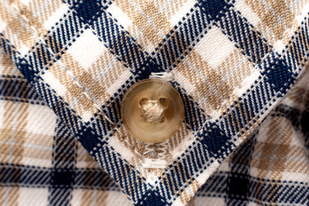 Men's shirt. Plaid shirt sleeve with buttons. Piece of clothing. buttonの写真素材