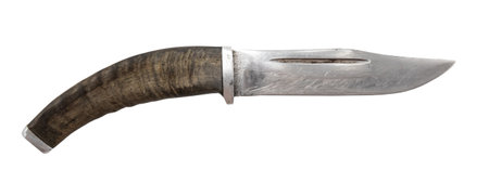Sharp hunting knife with a wooden handle on a white background. Knifeの写真素材