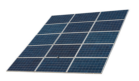 Solar panel isolated on white background. 3d rendering image with clipping pathの写真素材