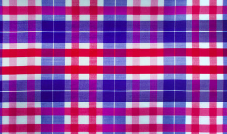 The texture of linen fabric in a large cell of red and blue. Scottish tailoring materialの写真素材