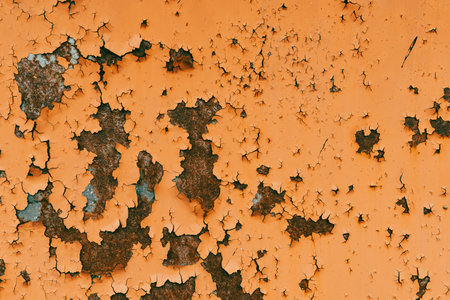 Texture of rusty old metal with cracked peeling paint. metal background